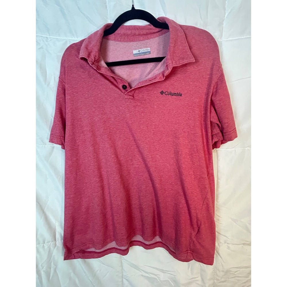 Columbia Men's Red Heathered Short Sleeve Polo Shirt Omni Wick‎ Size Large